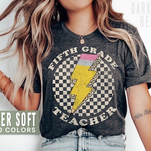 Fifth Grade Teacher Shirt Teacher Shirts Teacher Tshirt Retro 5th Grade Back to school Teacher Appreciation Checkered Teacher Tee Gifts