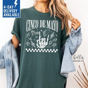 Cinco de Mayo Skeleton Shirt Comfort Colors Tshirt Retro Mexican Fiesta Gift for Mexican Friend Tacos Sombrero Chili Party Checkered Mexico