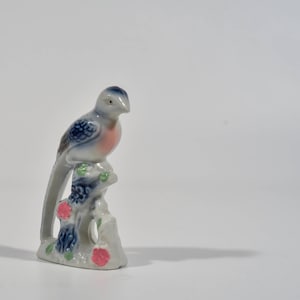 Vintage Blue and Pink Bird Ceramic Figure, Airbrushed Ceramic Bird, Japan marked Bird Figurine, Multi Colored Figure