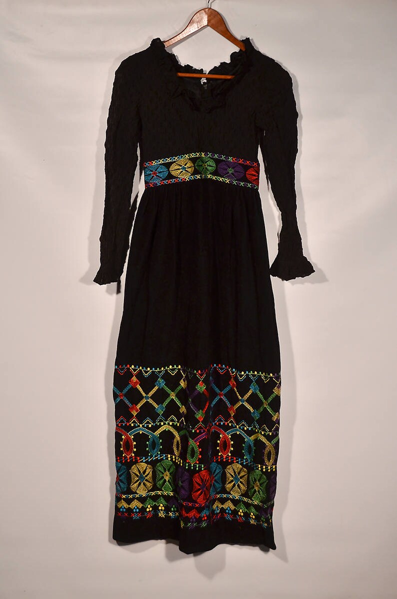Evening Dress Vintage Clothing Vintage Maxi Dress Hand Made Vintage 1960 Vintage Clothing One of A Kind Petite Extra Small Black Dress