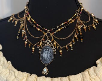 Drie muzen onyx-kristallen ketting, handgemaakte sieraden voor elegant cadeau