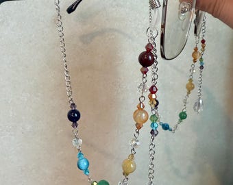 Rainbow Pride lenzenvloeistofketting met kristallen kralen, kristallen sieradenhouder voor lezers, perfect cadeau voor boekenliefhebbers