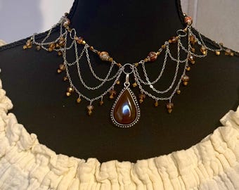 Vuurgloed luipaard jaspis kristal ketting, handgemaakte sieraden voor elegant cadeau