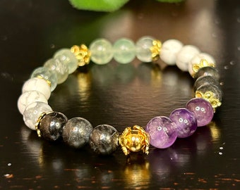 Crystal Bracelet, Howlite, Amethyst, Stress Relief, Anxiety Support