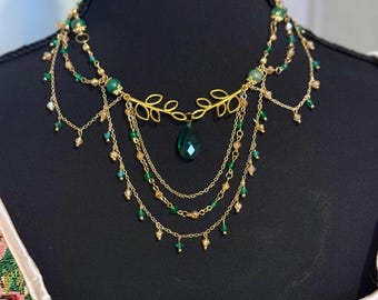 Gouden godin verdite kristallen ketting, handgemaakte kristallen choker voor alle fantasyliefhebbers