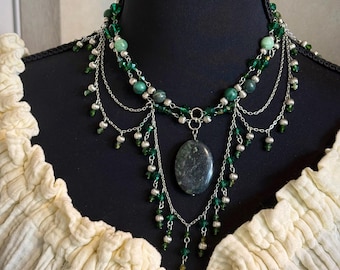 Forest Travels Verdite-kristallen ketting, handgemaakte ketting voor alle fantasyliefhebbers