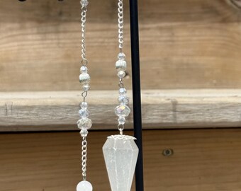 Seleniet en witte jade kristallen slinger, helende waarzeggerij voor energiebalans, spiritueel cadeau voor meditatie- en reikiliefhebbers
