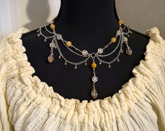 Collar de cristal de jade amarillo con girasoles, collar hecho a mano para todos los amantes de la fantasía.