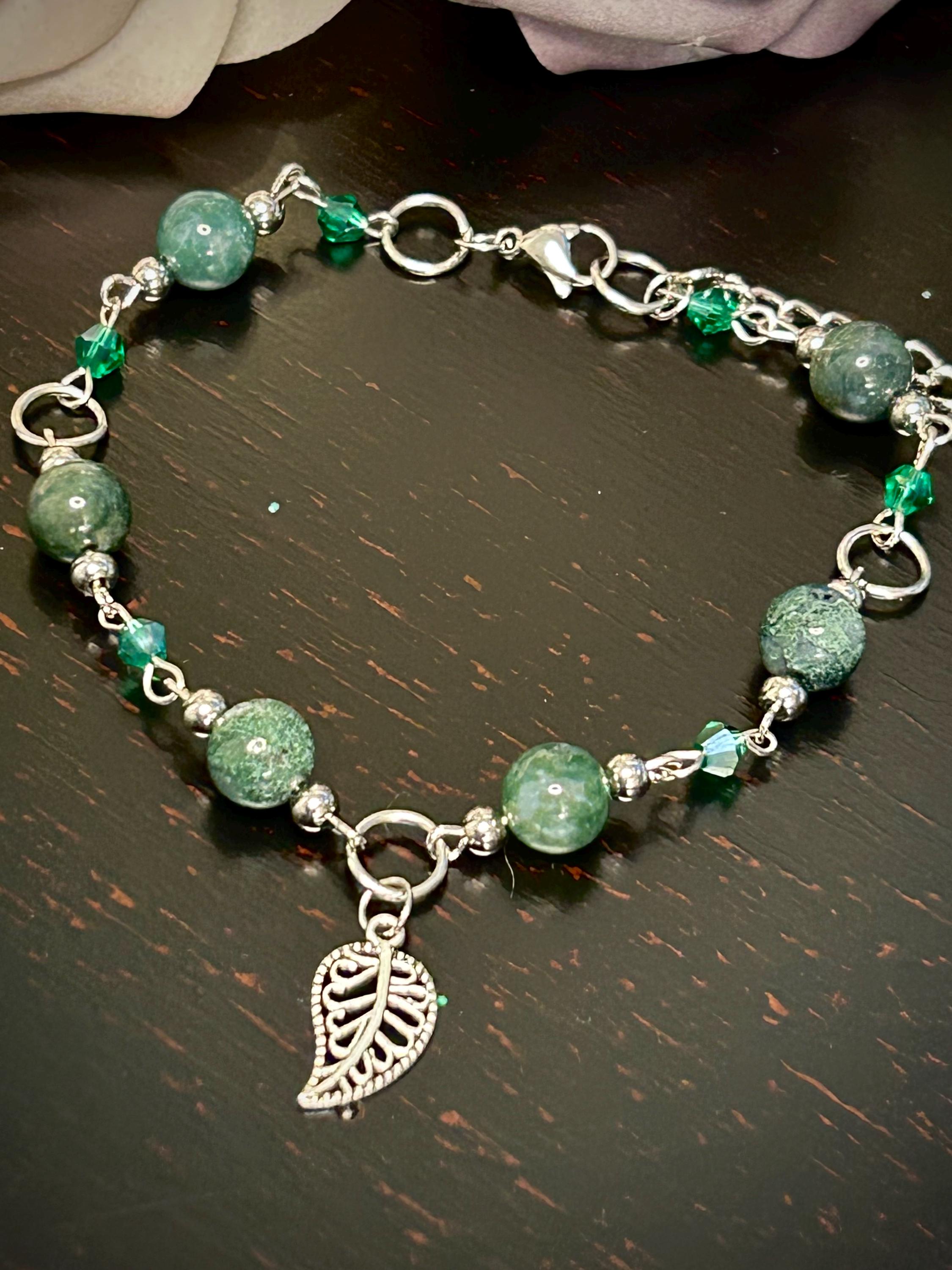 Secret Garden Moss Agate Bracelet, Natural Stone Charm Jewelry for Grounding and Balance, Handmade Crystal Bracelet