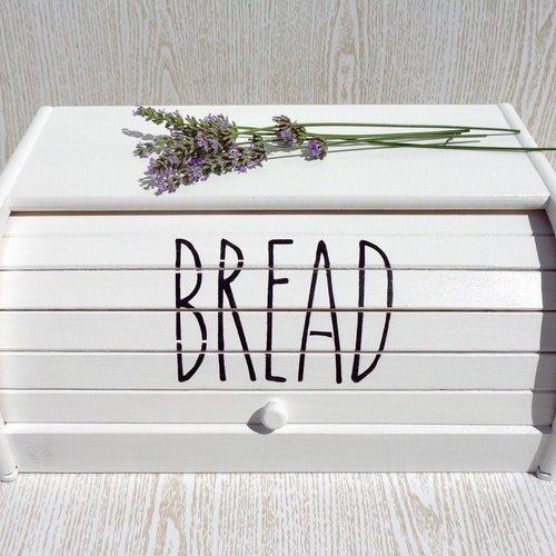 White Wood Bread Box Farmhouse Bread Bin Wood Breadbox Roll Etsy