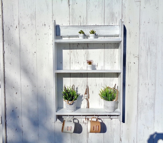 White Wall Shelves With Hooks for Bathroom Kitchen Bedroom Living Room  Entryway Shelf Organizer French Country Furniture Open Shelving Unit 