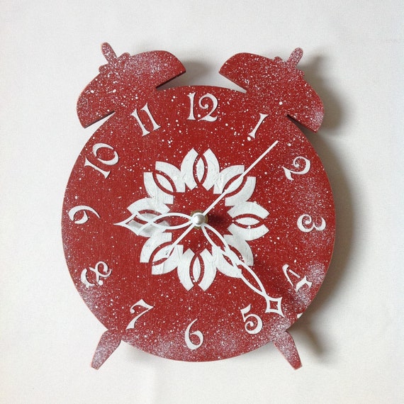 Small unique red hanging wall clocks for kitchen Decorative Etsy