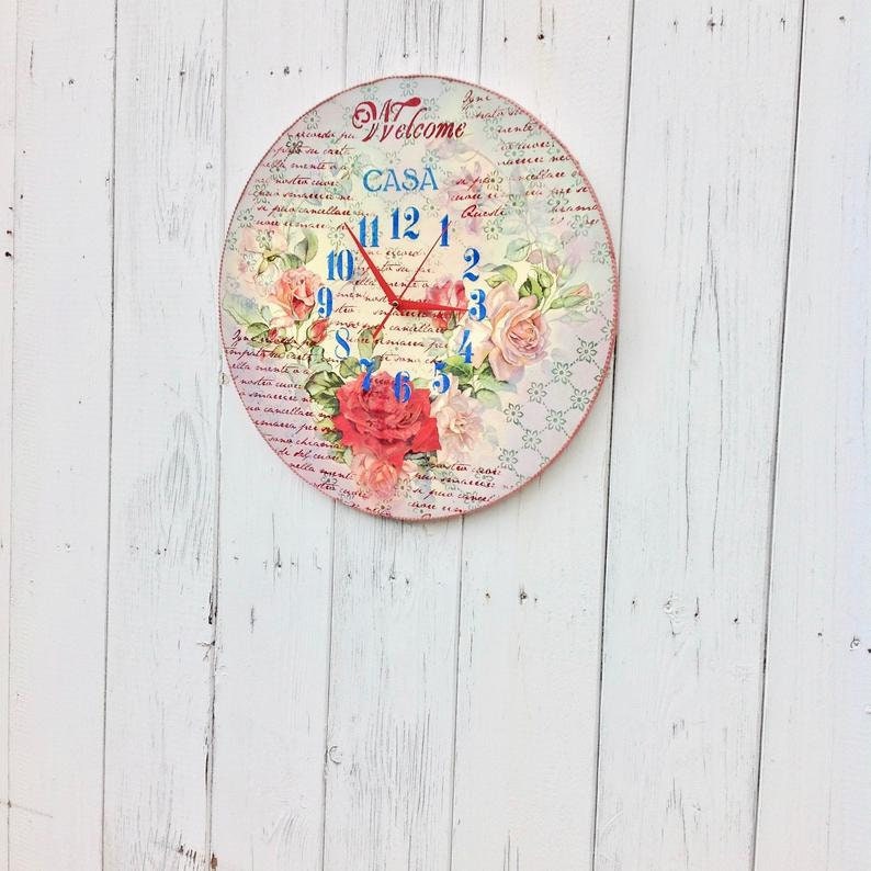 Shabby Chic Wall Clock French Vintage Furniture Pink Flower Etsy