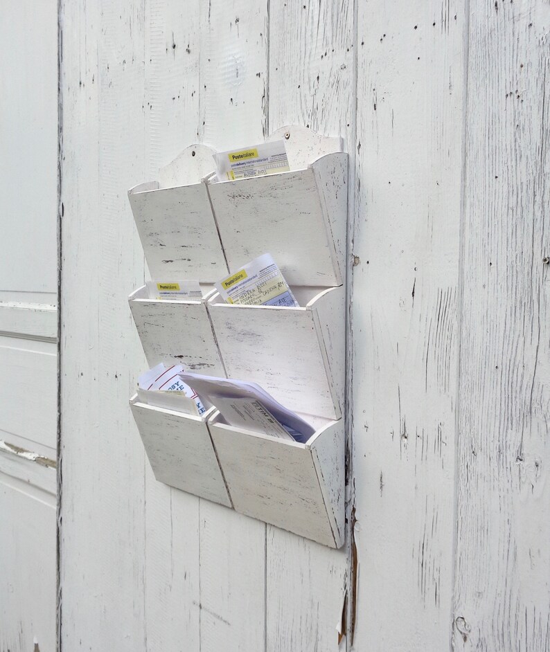 White Entryway Mail Organizer Wall Holder Modern Farmhouse Etsy