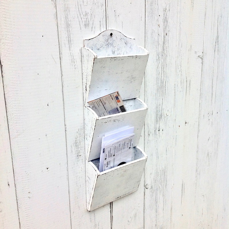 White Entryway Mail Organizer Wall Holder Wood Wall Organizer Etsy