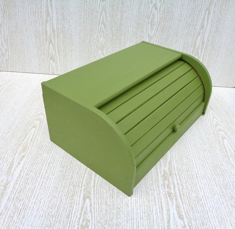 Wooden bread box farmhouse breadbox bread bin Green roll top Etsy