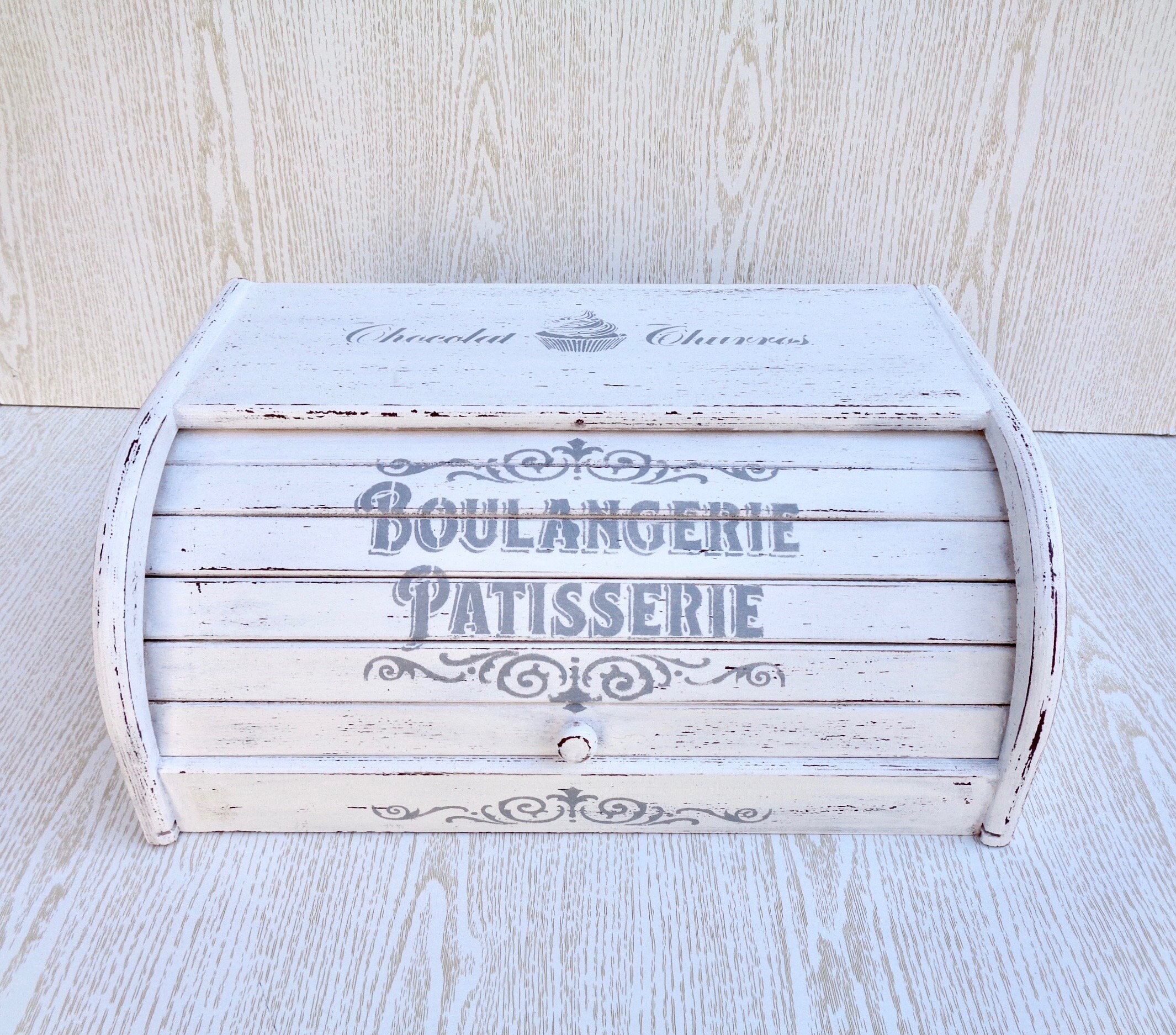 Wood bread box white French bread bin vintage furniture Wooden Etsy