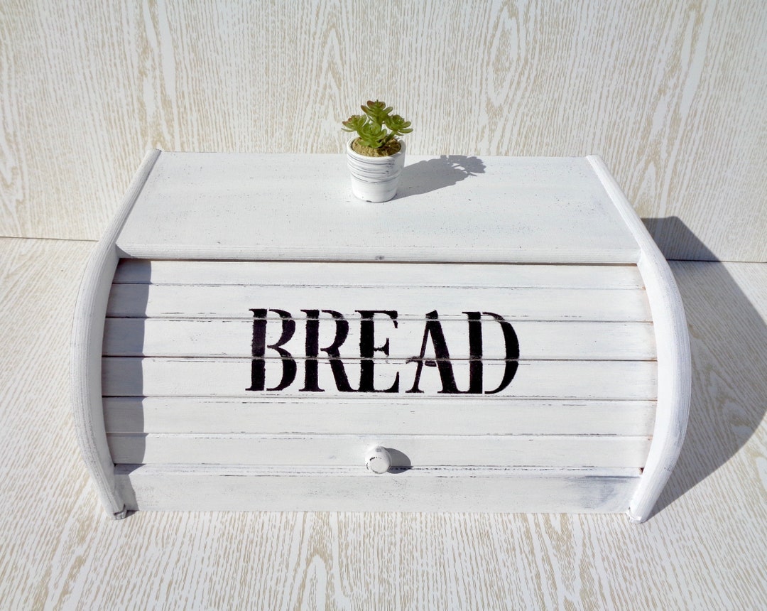 White Wooden Bread Box Farmhouse Breadbox Modern Bread Bin Etsy