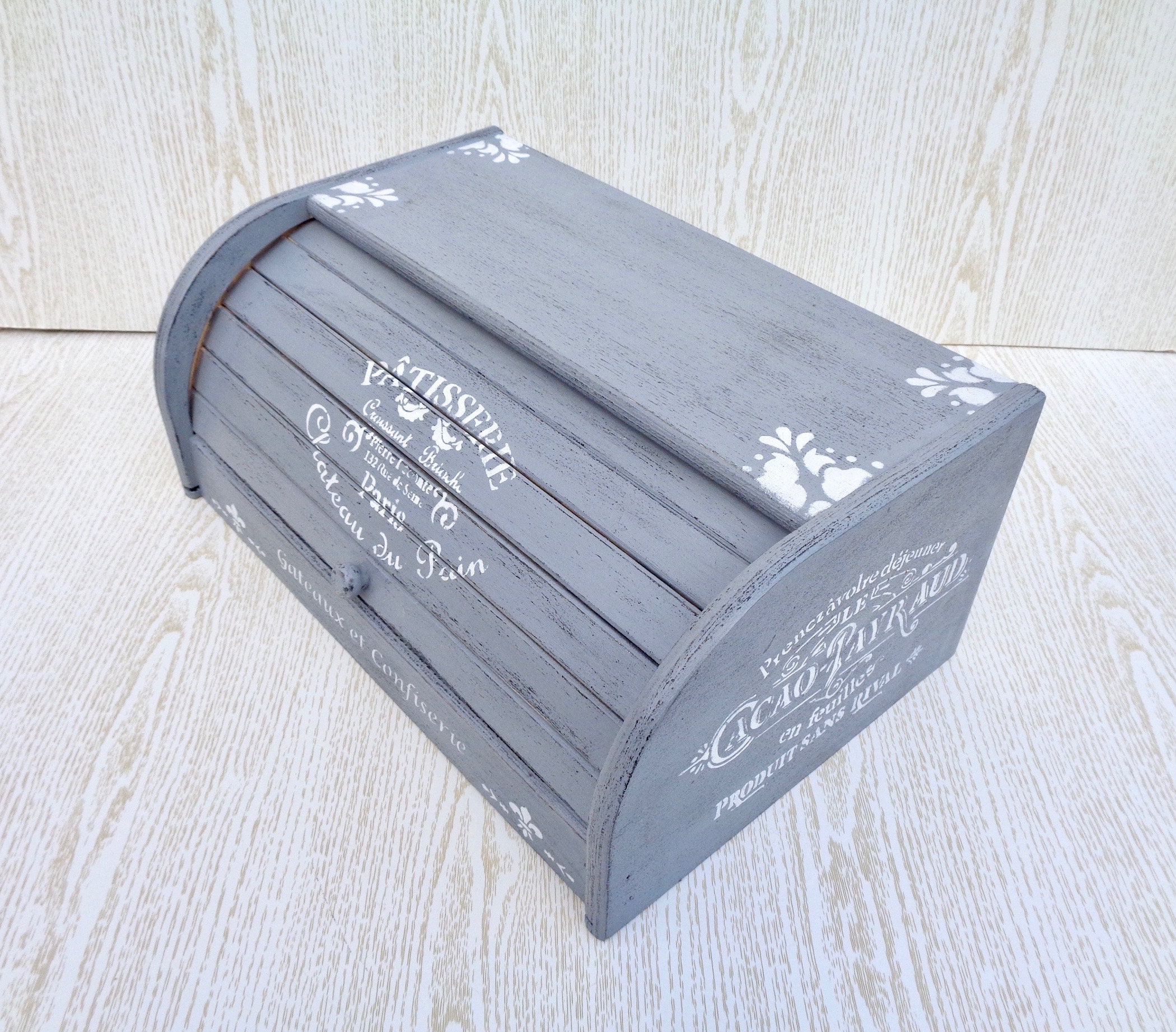 Caja de pan gris francés vintage pan de madera cubo de madera | Etsy