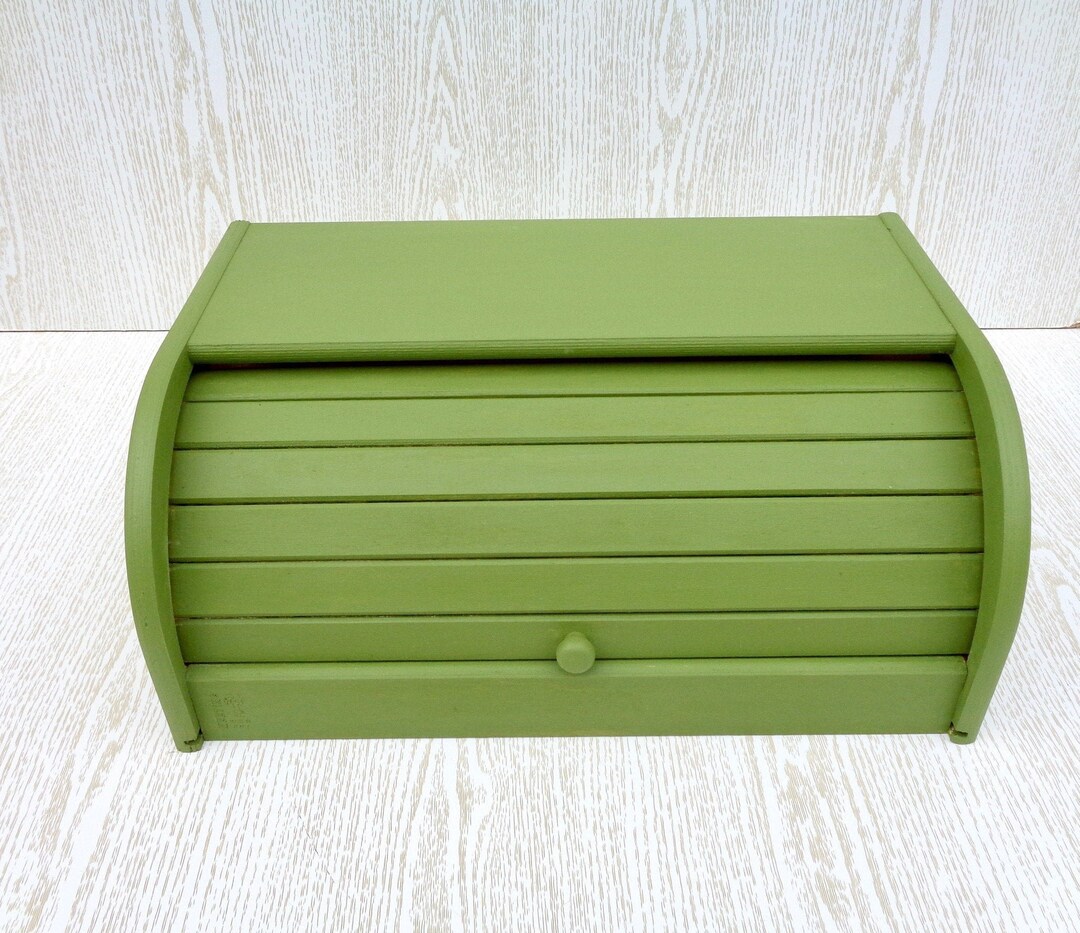 Wooden Bread Box Farmhouse Breadbox Bread Bin Green Roll Top Etsy