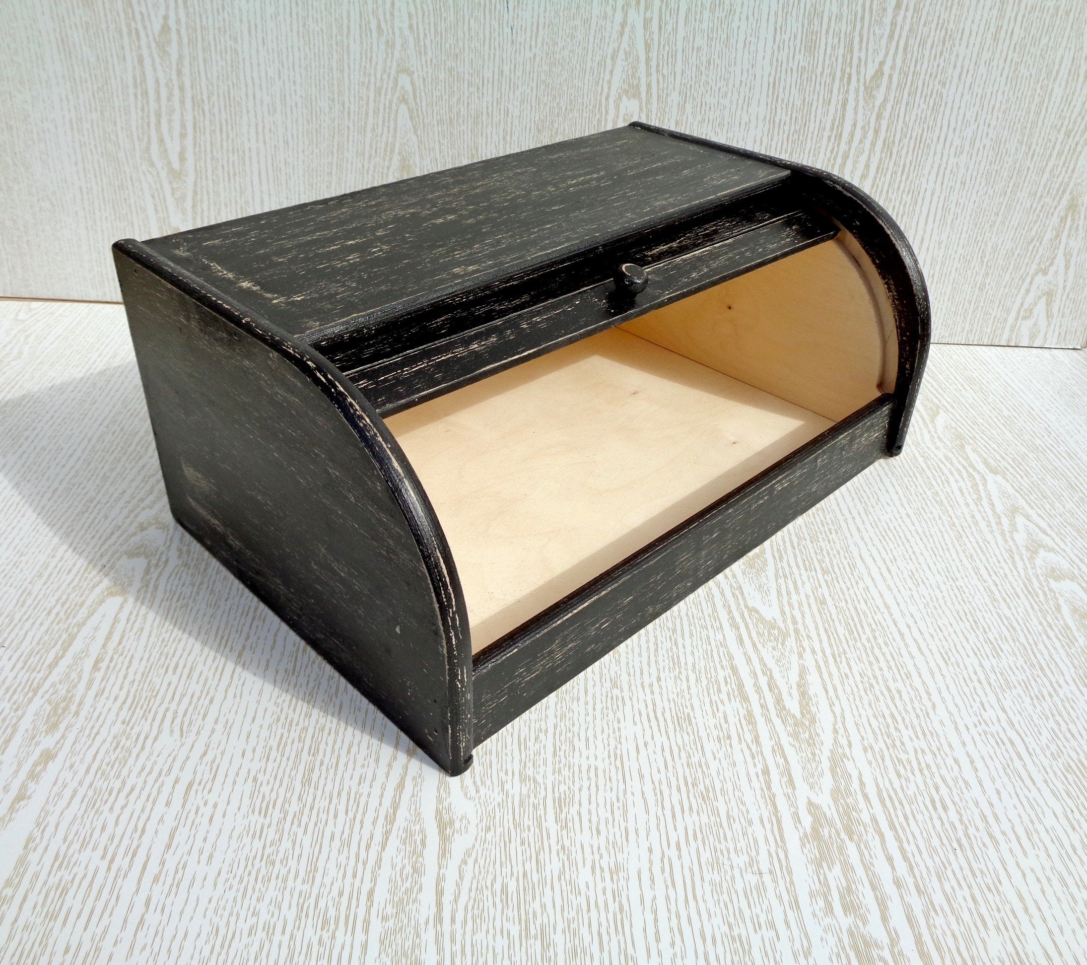 Black bread box distressed breadbox wood primitive furniture Etsy