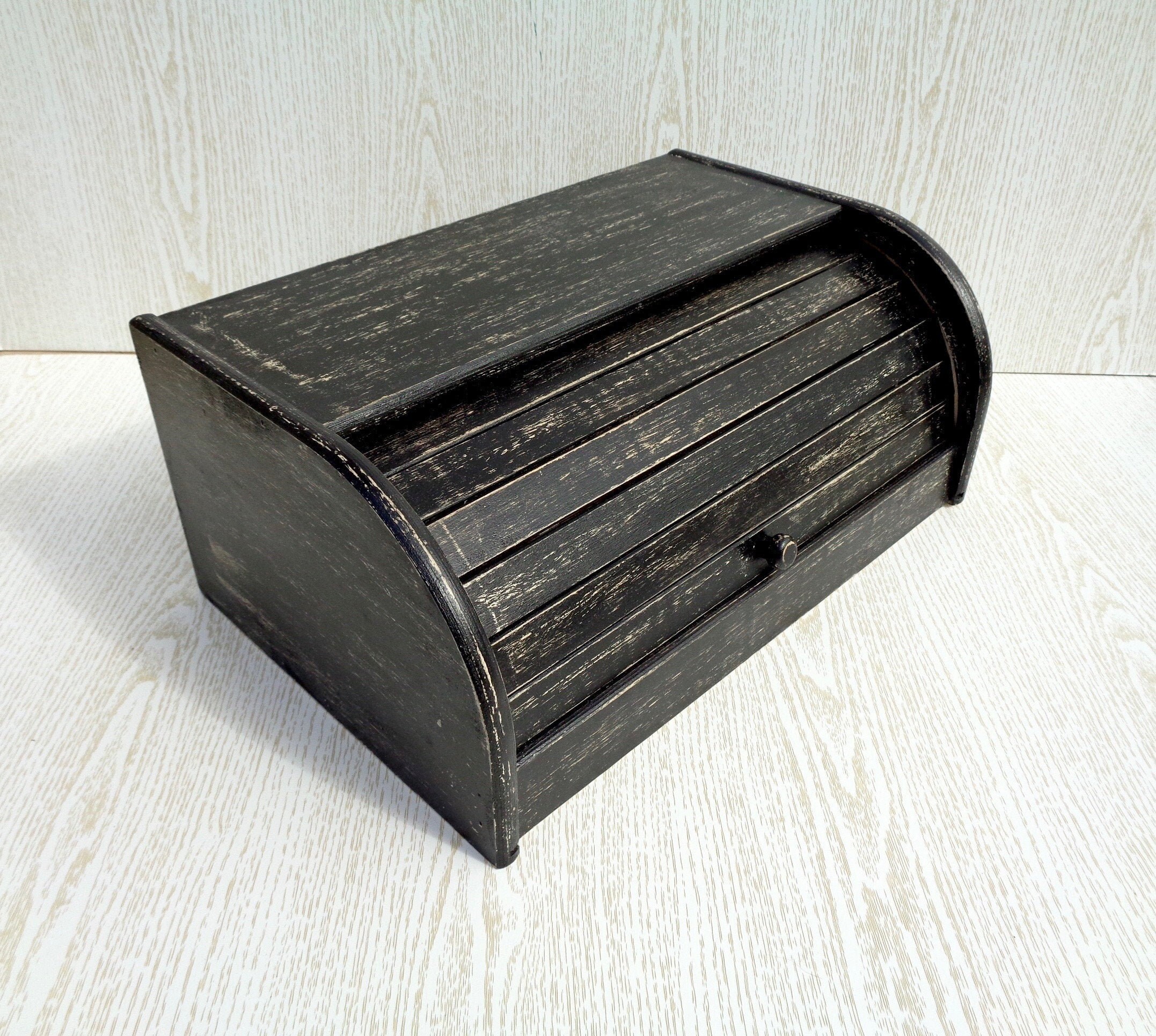 Black bread box distressed breadbox wood primitive furniture Etsy