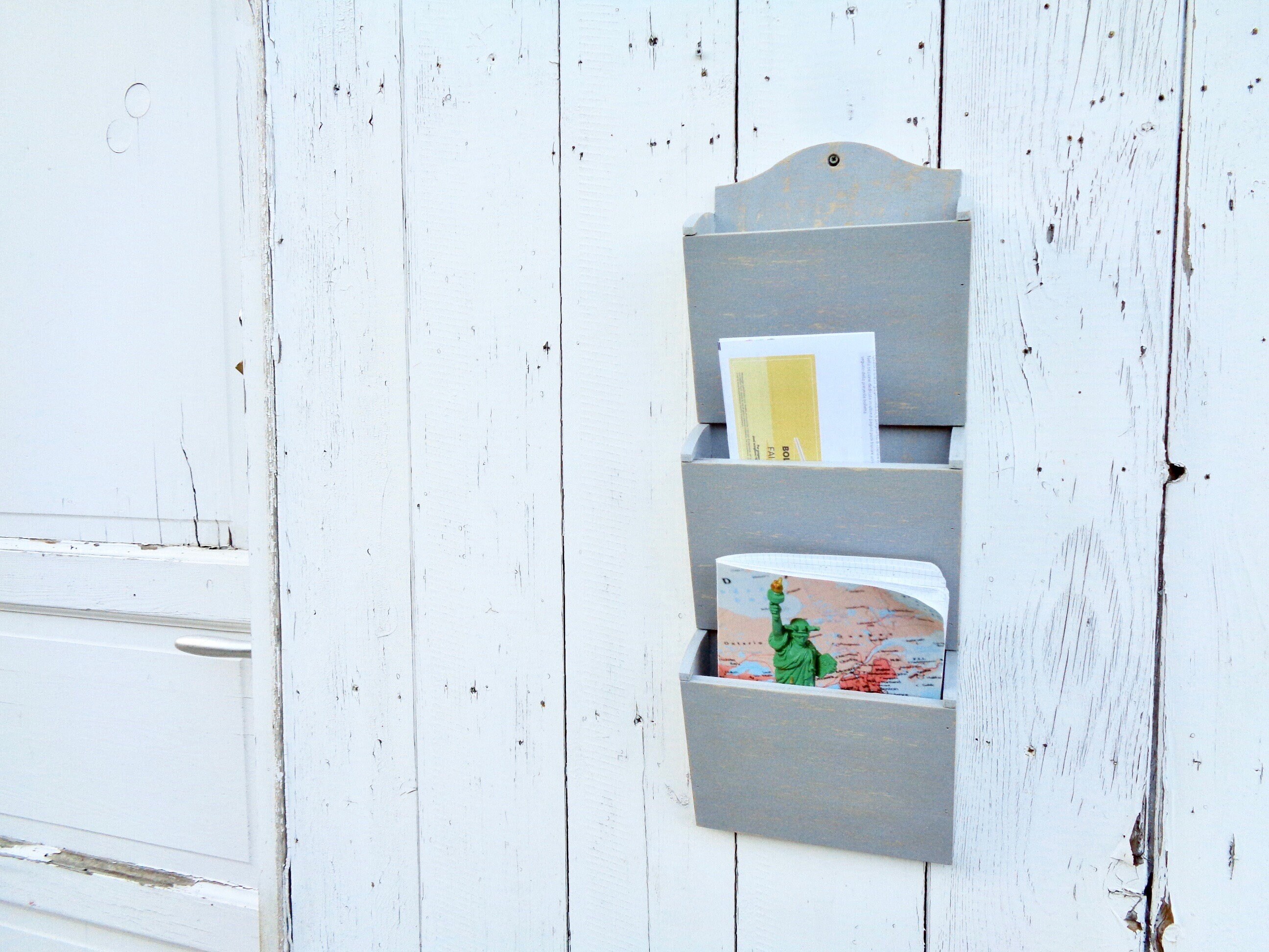 Grey Mail Organizer Wall Letter Holder Slot of 3 Wood Entryway Etsy