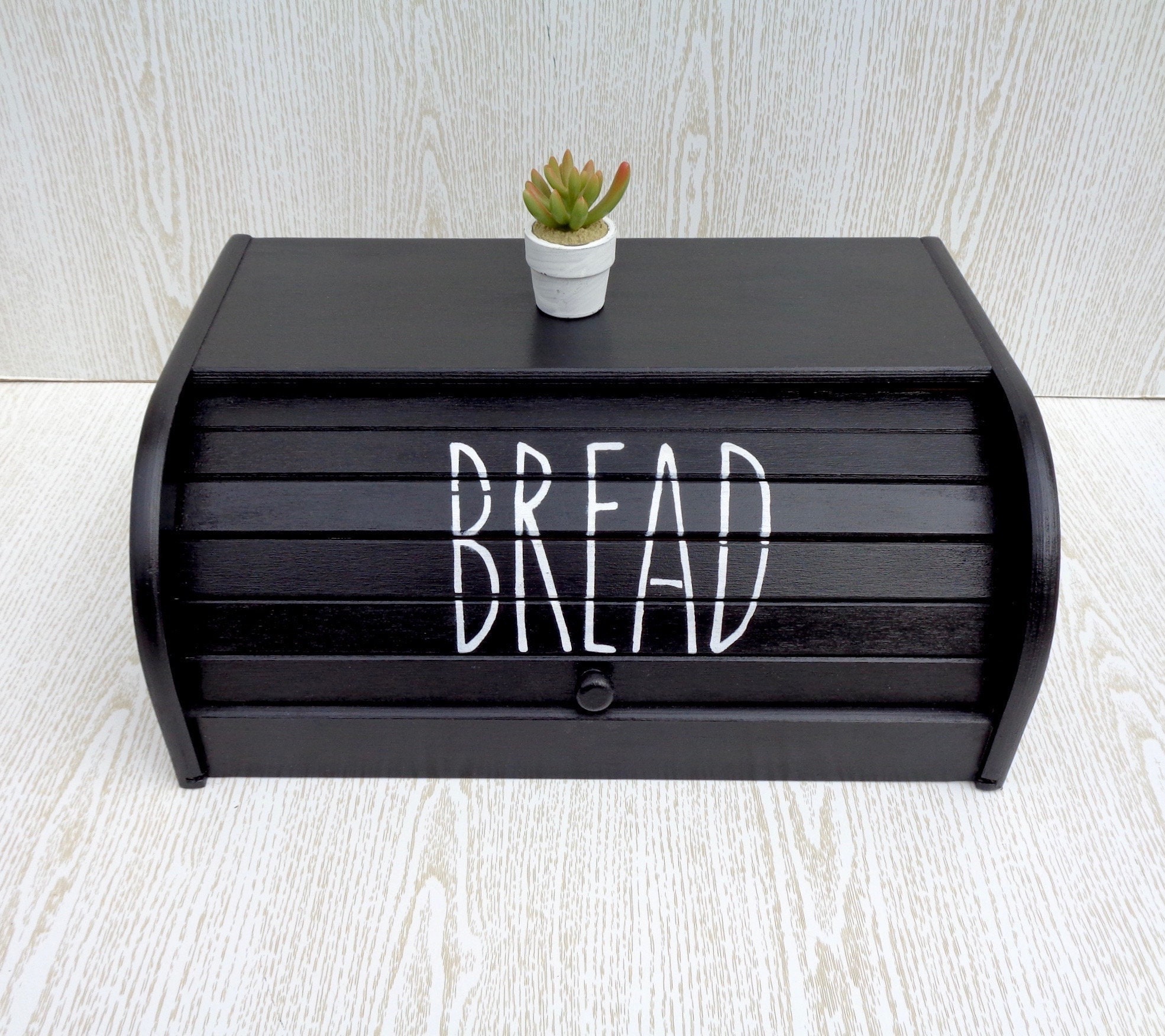 OKUMEYR Box Bread Storage Box Farmhouse Kitchen Black and White