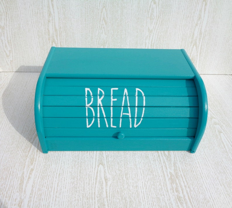 Teal Bread box wooden bread bin farmhouse breadbox wood Teal Etsy