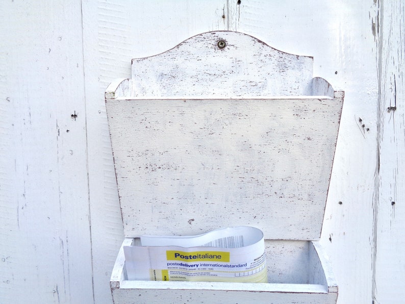 White mail holder wall entryway organizer storage Distressed Etsy