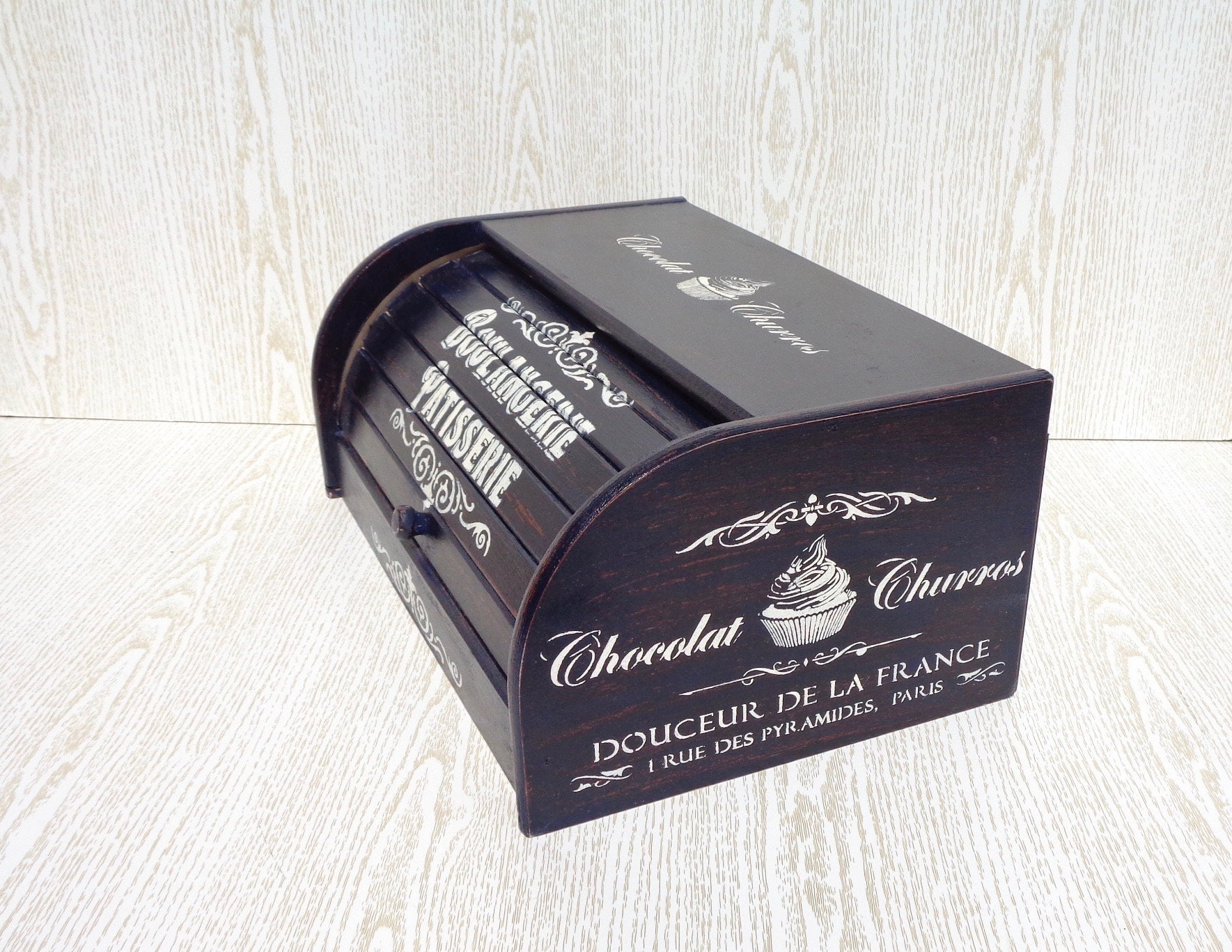 Navy blue bread box wood Bread bin Breadbox French vintage Etsy