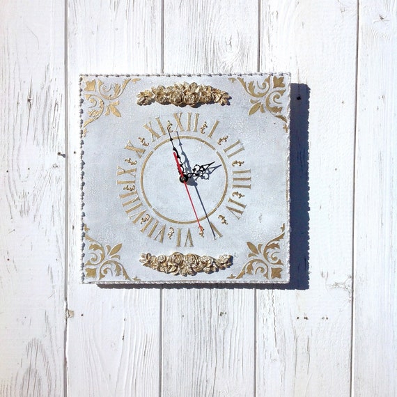 Shabby Chic Vintage French Style Wall Clock White And Gold Etsy