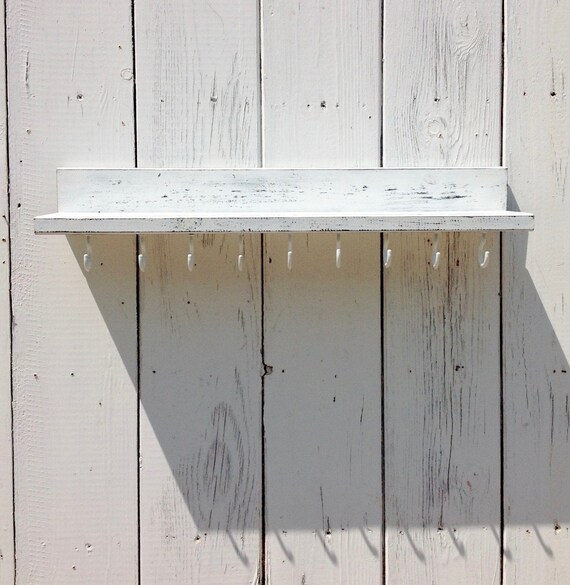 Entryway Shelf With Hooks White Key Rack Wall Jewelry Etsy