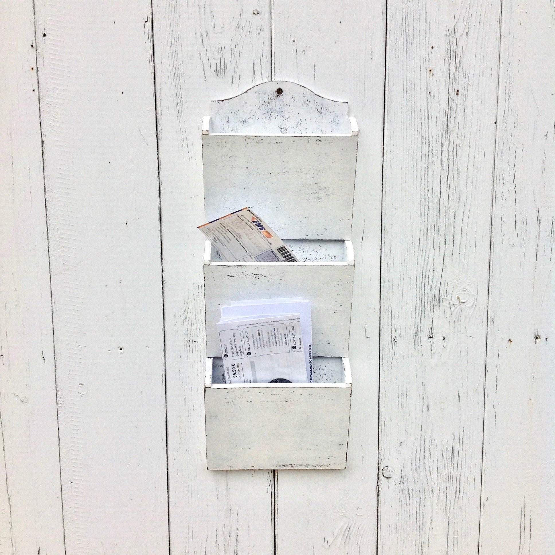 White entryway mail organizer wall holder Wood wall organizer Etsy