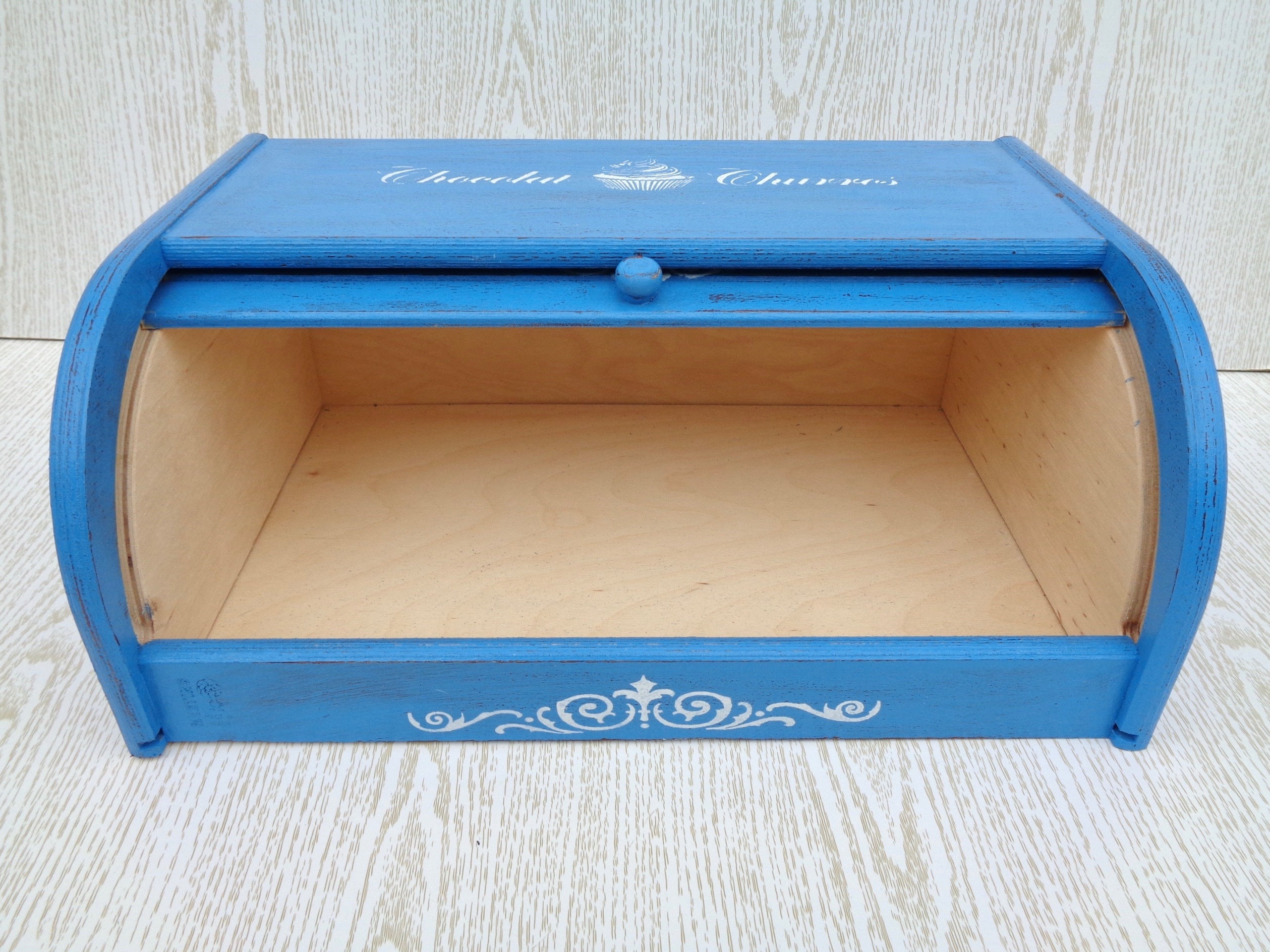 Blue bread box wood Bread bin Breadbox French vintage Etsy