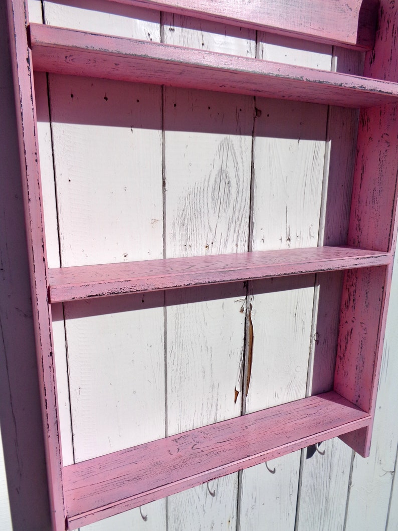 Pink Shelf With Hooks Unit Wall Shelves French Country Kitchen Etsy