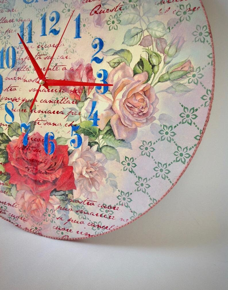 Shabby Chic Wall Clock French Vintage Furniture Pink Flower Etsy