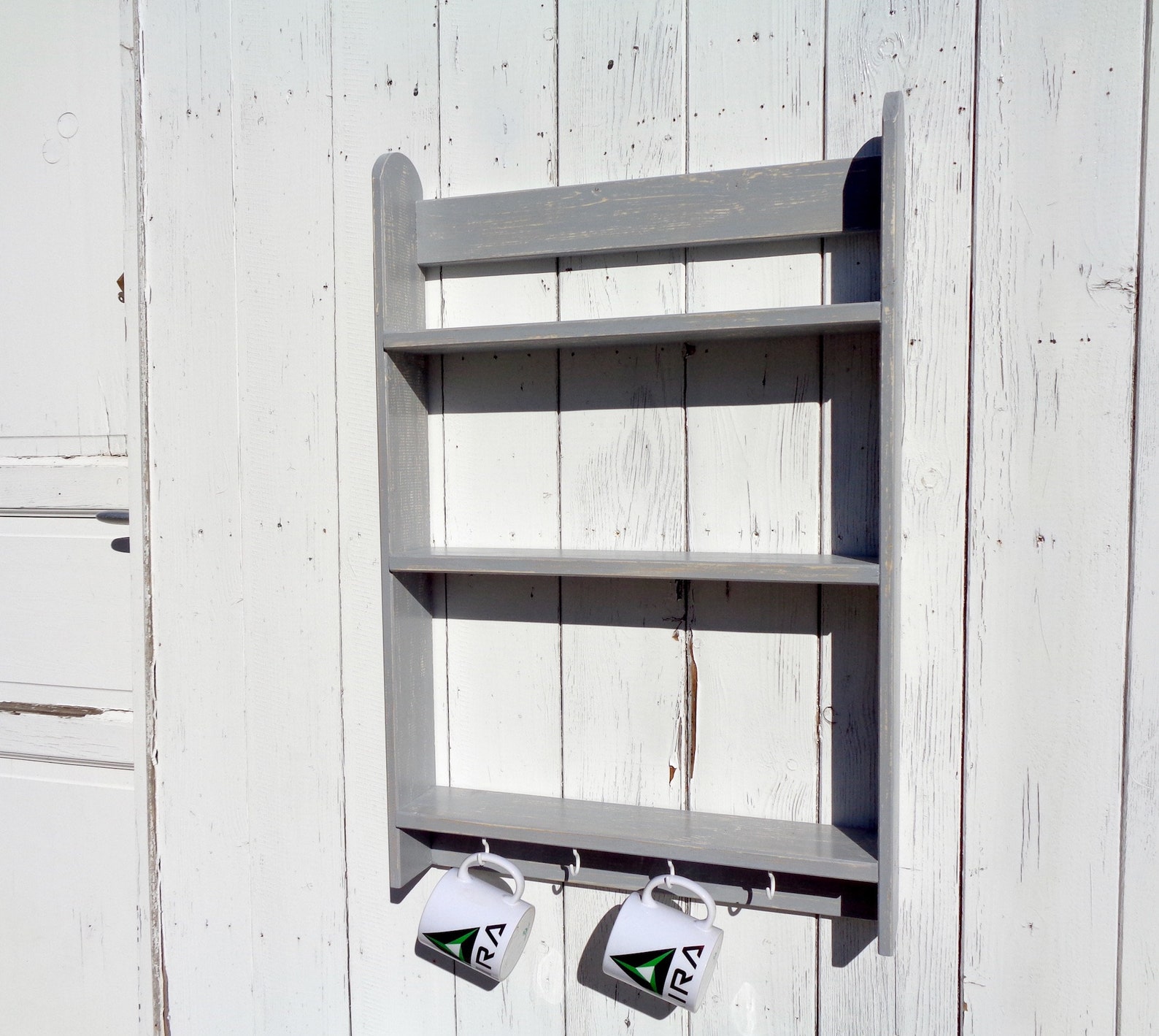 Wooden Kitchen Grey Wall Shelf Shelves With Hooks Gray - Etsy