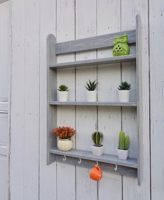 Grey Shelving Unit Shelves With Hooks Open Shelf Wood Farmhouse Wall Shelves  Kitchen Wooden Shelves Living Room, Kids Room , Laundry Bedroom 