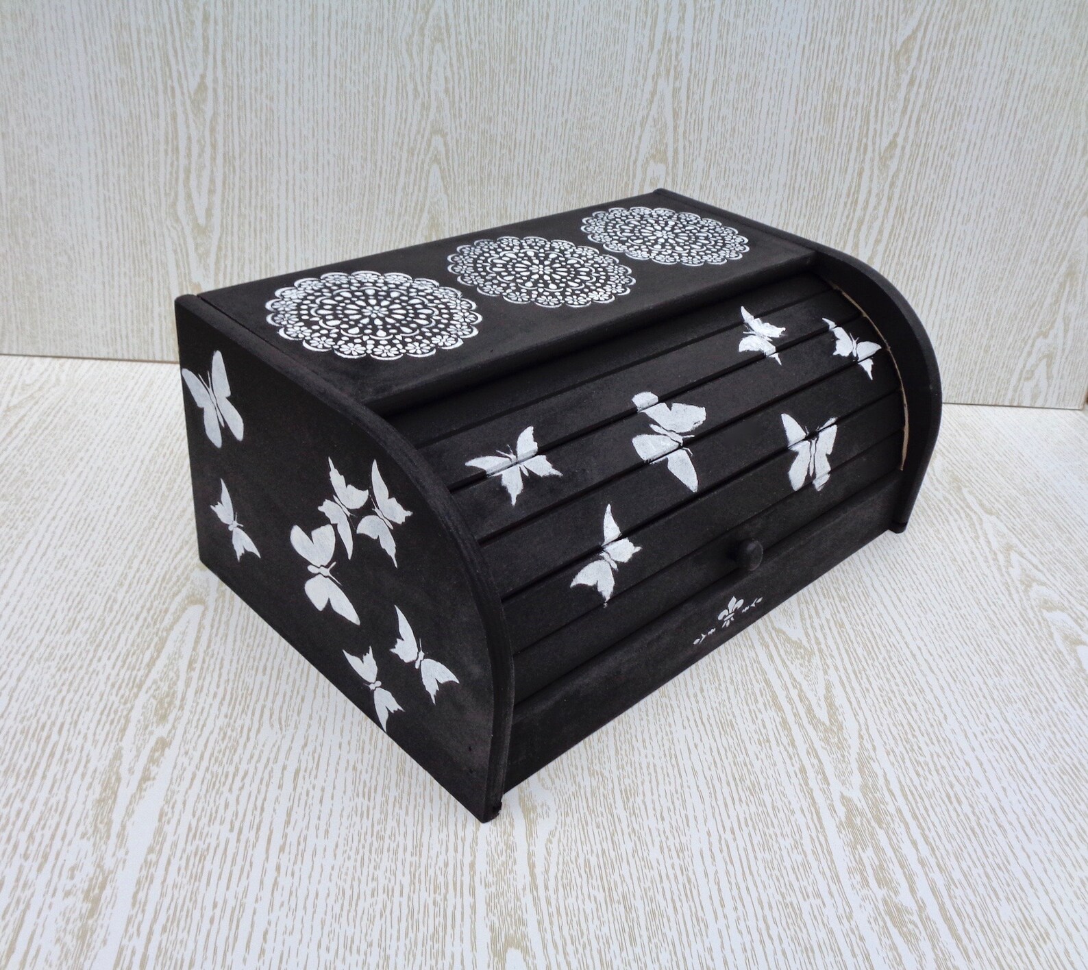 Black Wooden Bread Box Wood Breadbox Kitchen Bread Bin Modern Etsy