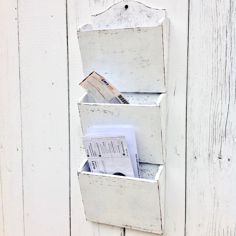 White Entryway Mail Organizer Wall Holder Wood Wall Organizer Etsy