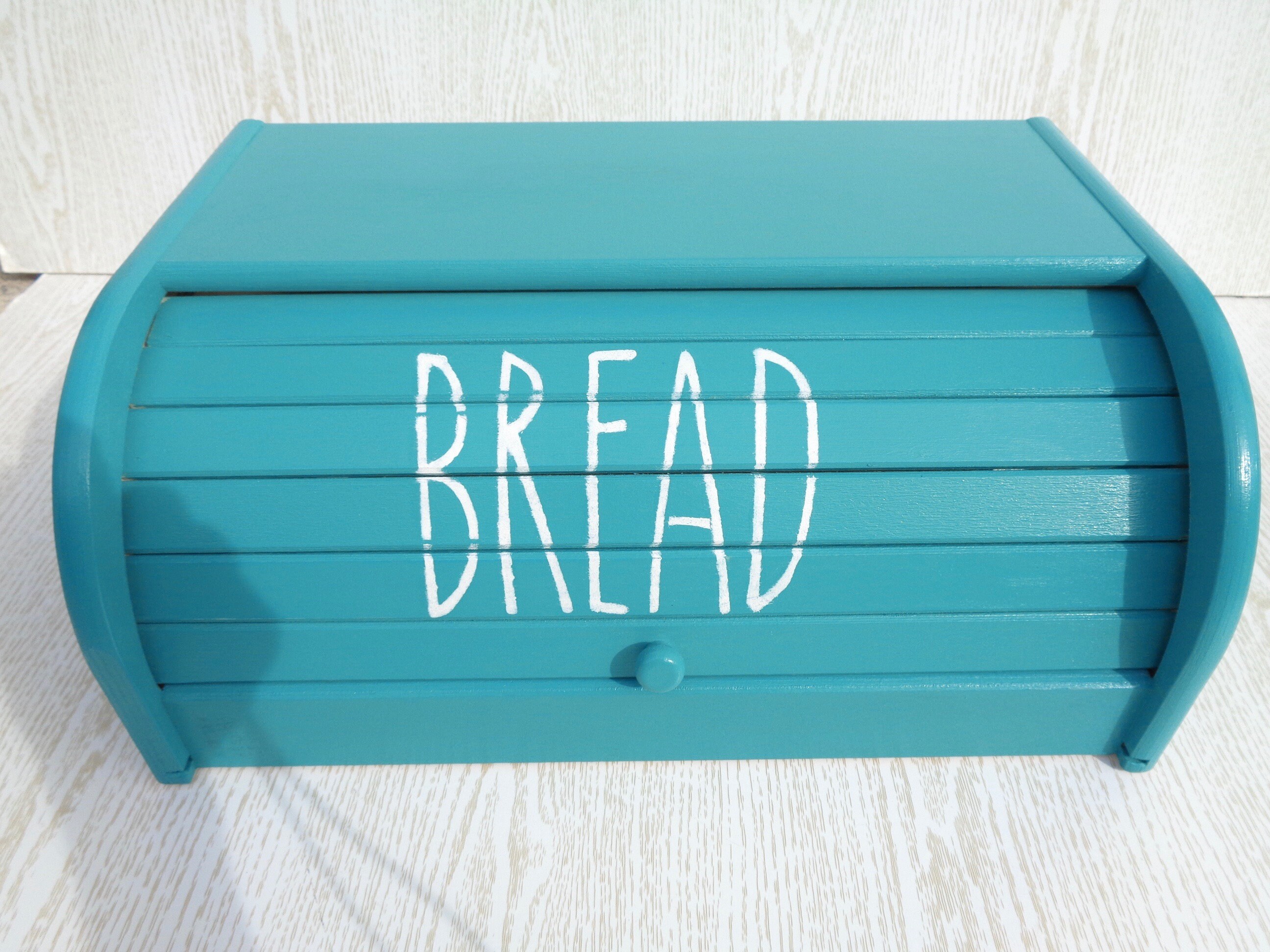 Teal Bread box wooden bread bin farmhouse breadbox wood Teal Etsy
