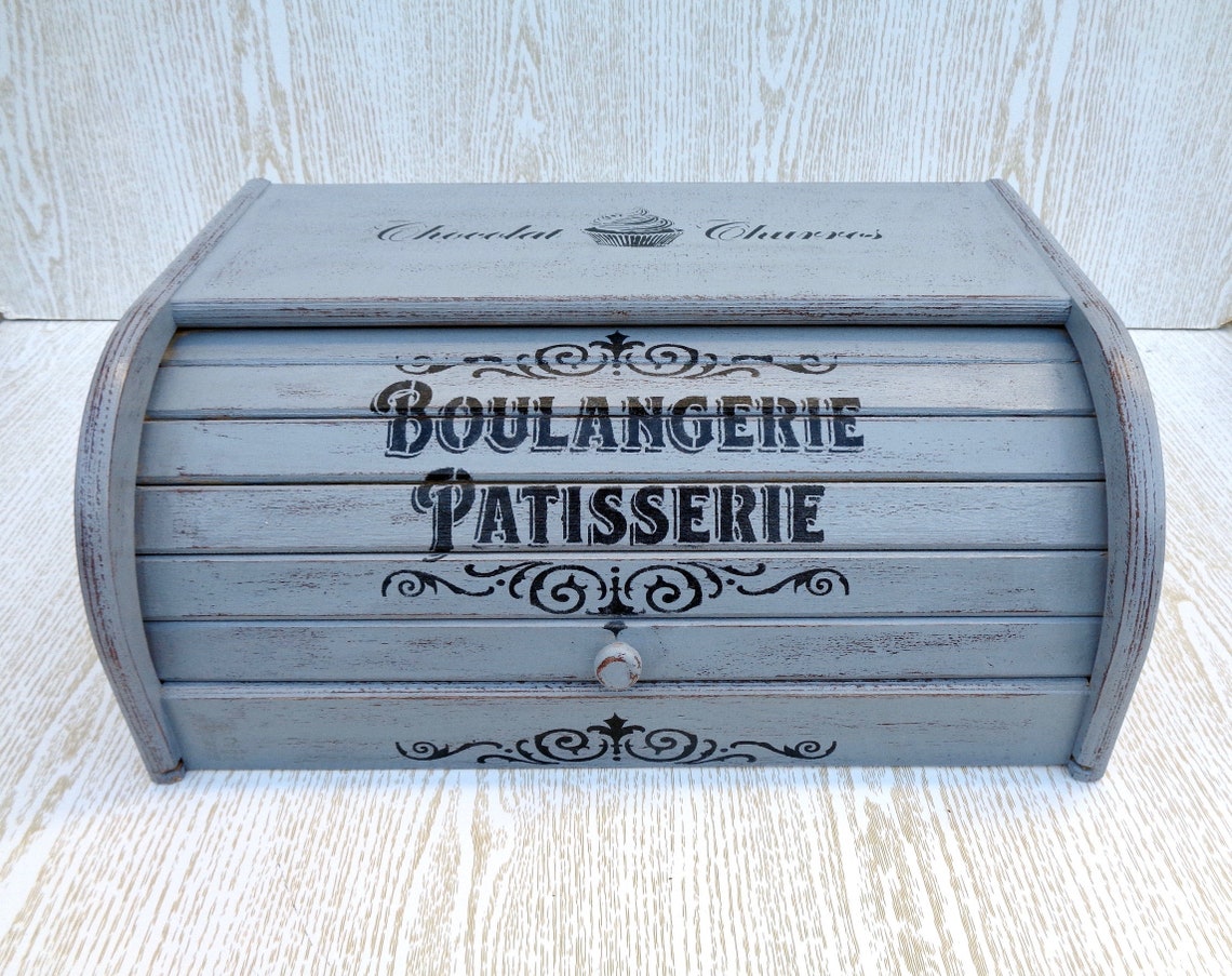 Navy blue bread box wood Bread bin Breadbox French vintage Etsy
