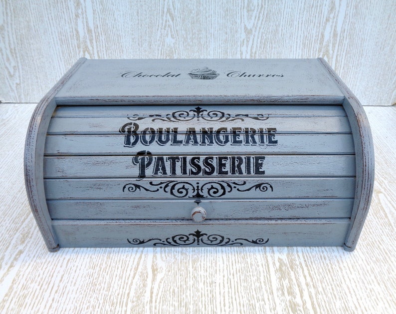 Navy blue bread box wood Bread bin Breadbox French vintage Etsy
