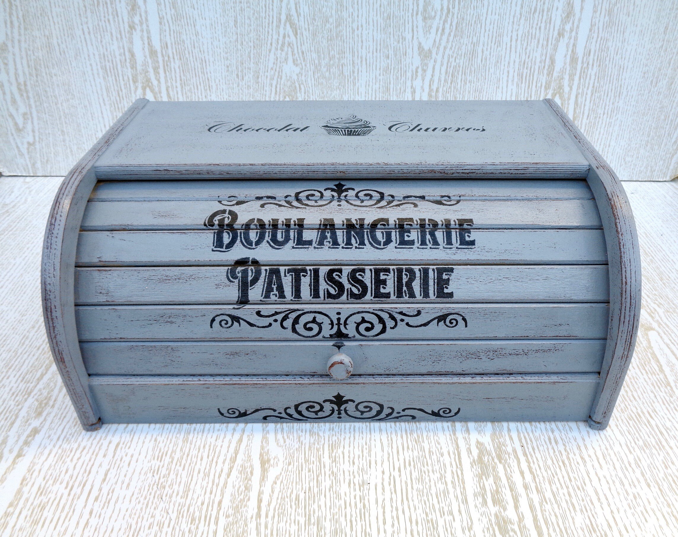 Wood bread box white French bread bin vintage furniture Wooden Etsy