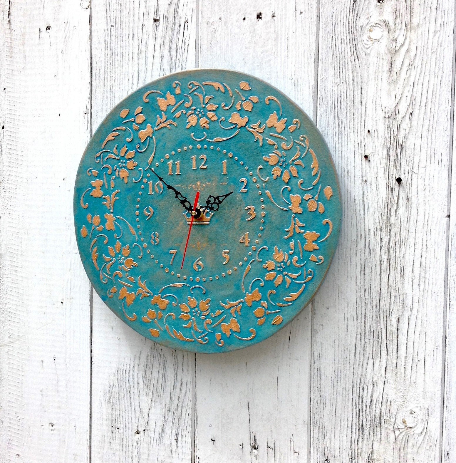 Teal and copper clock Teal wall clock Green wall clock Blue Etsy