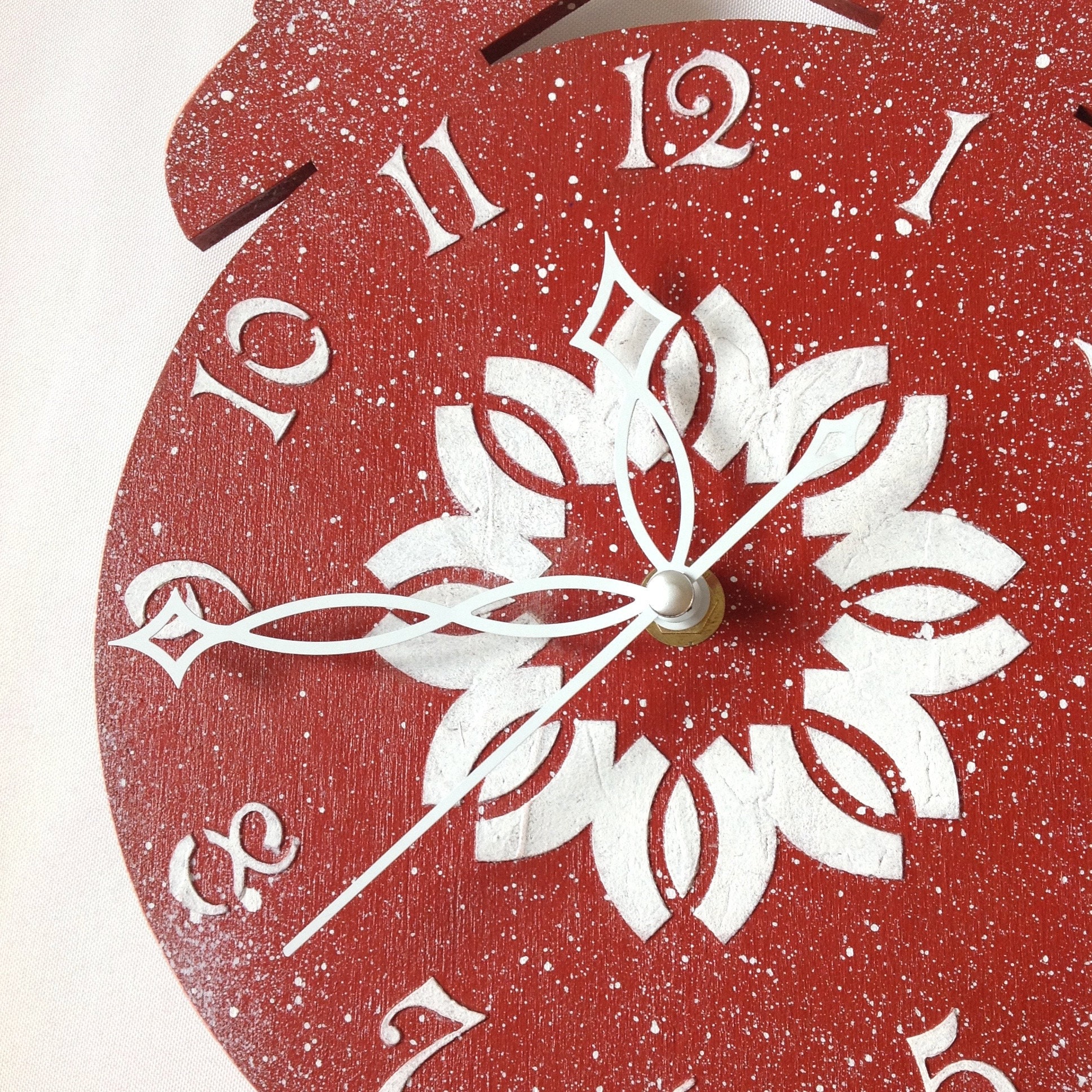 Small unique red hanging wall clocks for kitchen Decorative Etsy