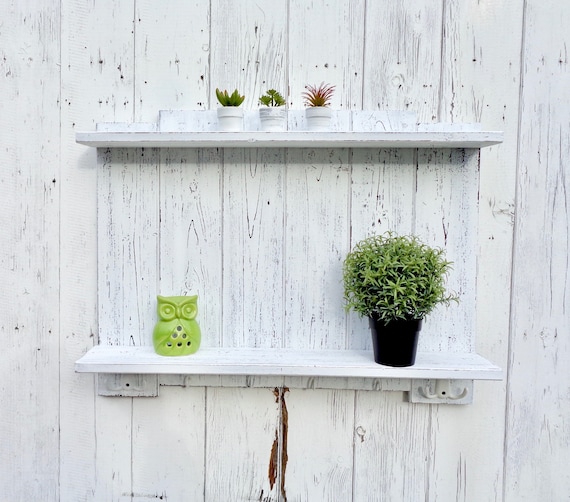 Wooden Wall Shelves White With Hooks, Distressed White Wood Wall Shelves