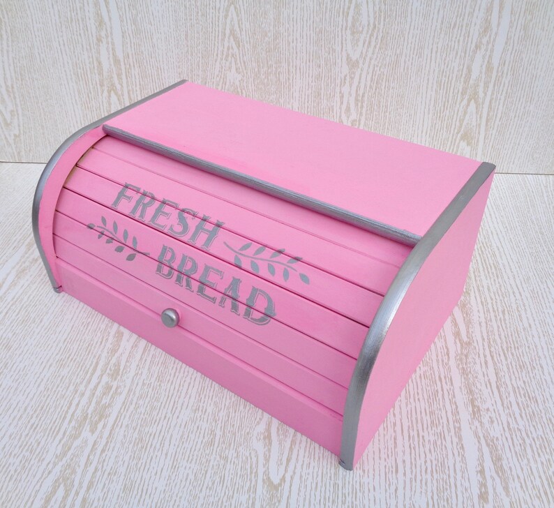 Pink Bread Bin Wooden Bread Box Modern Kitchen Organization Etsy