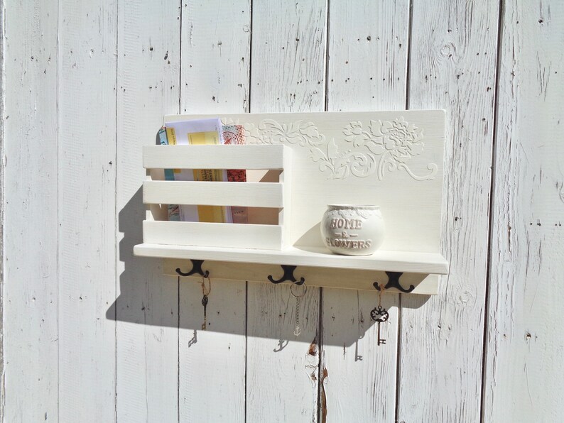 White Entryway Organizer Key Holder for Wall With Shelf Wall Etsy